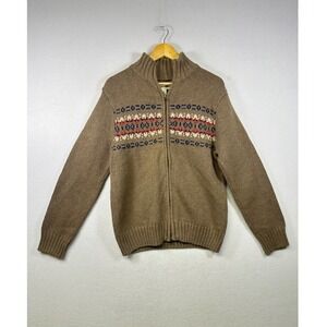 Ruff Hewn Men's Brown‎ Fair Isle Full Zip Knit Sweater Mock Neck Size M